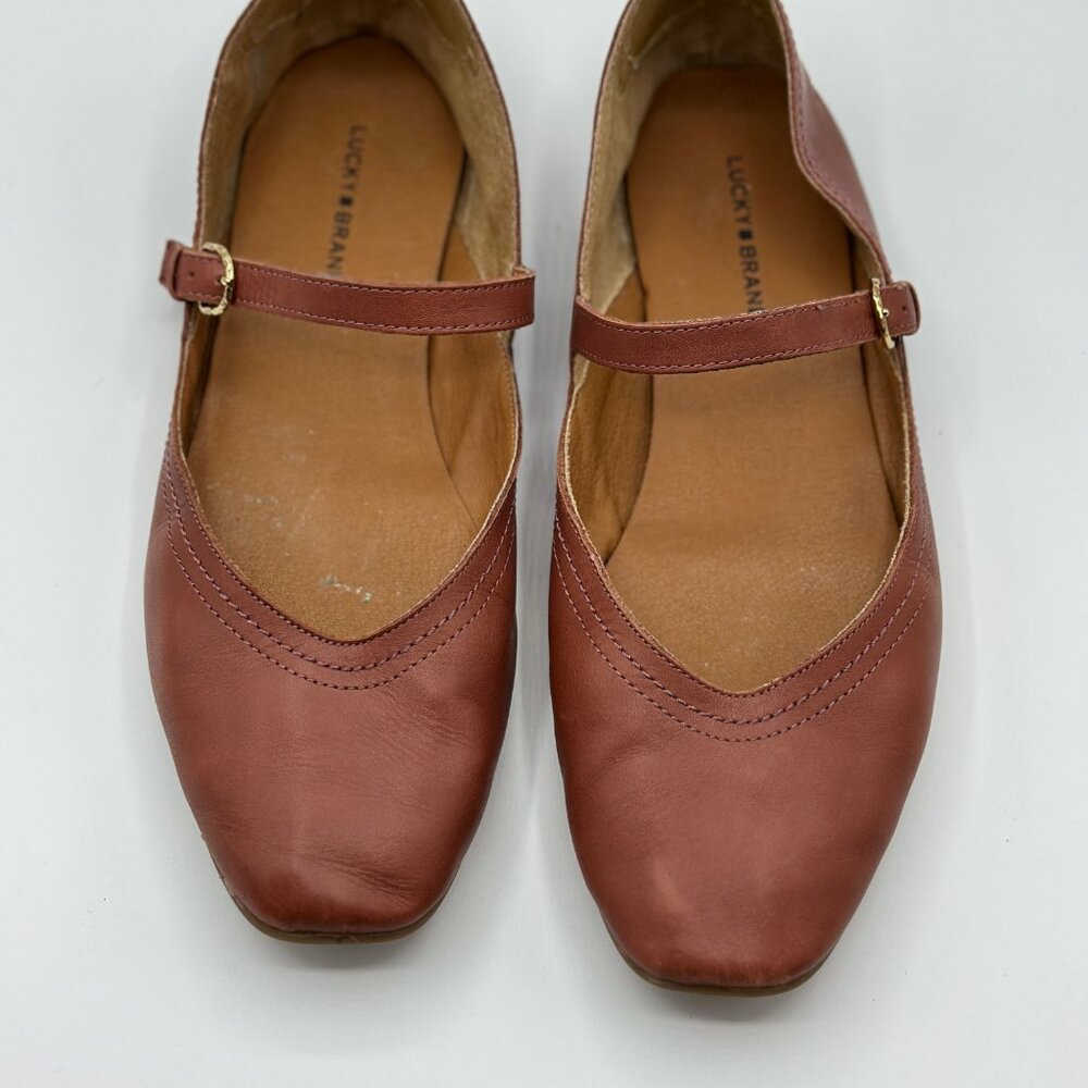 Lucky Brand Women's Albajane Flat Mary Jane Flat in Henna Brown Leather Size 10 - Picture 6 of 9